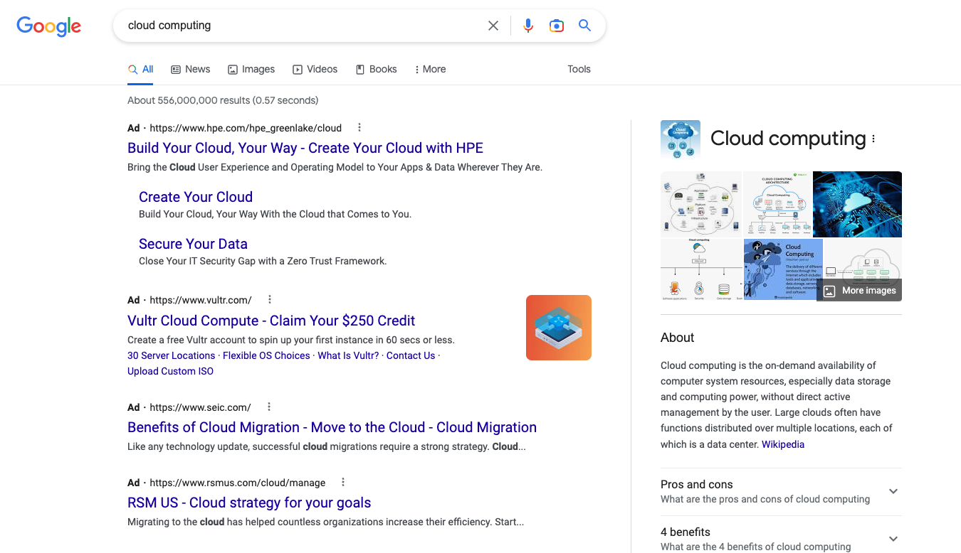 cloud computing google search example